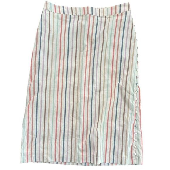 Madewell Women's Flecked Rainbow Stripe Print Button Slit Midi Skirt Size 6 - Picture 6 of 10